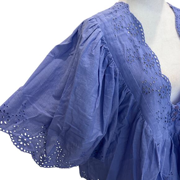 Free People Purple Eyelet Boxy Short Sleeve Boho Top Womens Size Small - Picture 5 of 7